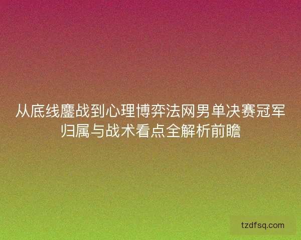 从底线鏖战到心理博弈法网男单决赛冠军归属与战术看点全解析前瞻
